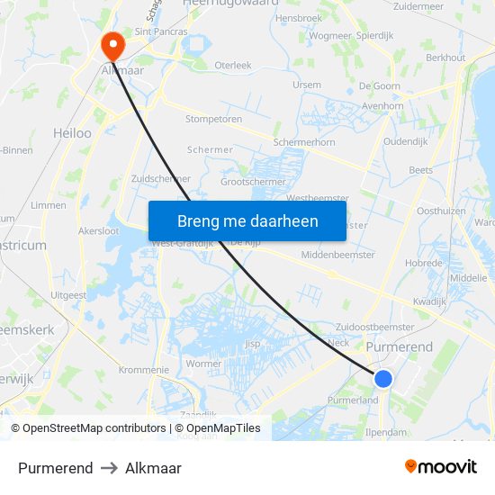 Purmerend to Alkmaar map