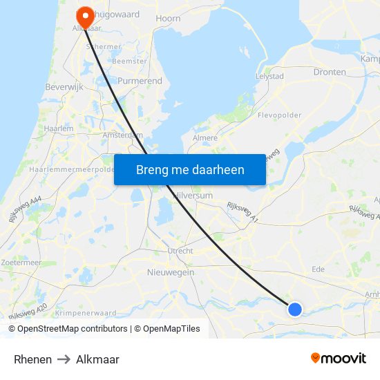 Rhenen to Alkmaar map