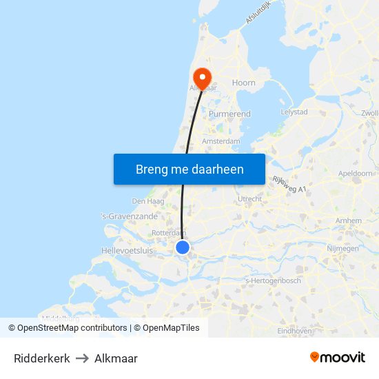 Ridderkerk to Alkmaar map