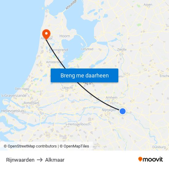 Rijnwaarden to Alkmaar map
