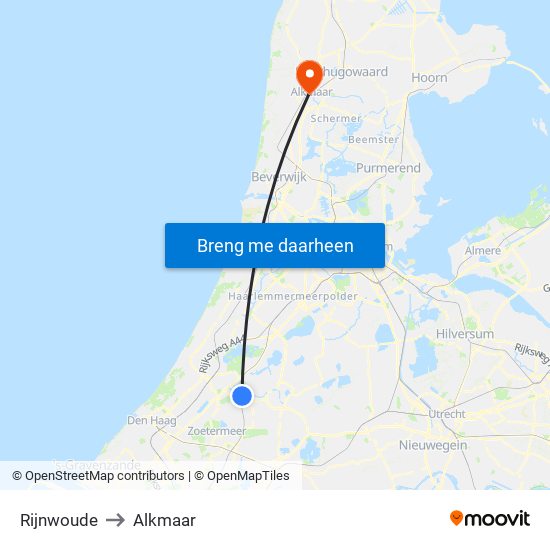 Rijnwoude to Alkmaar map