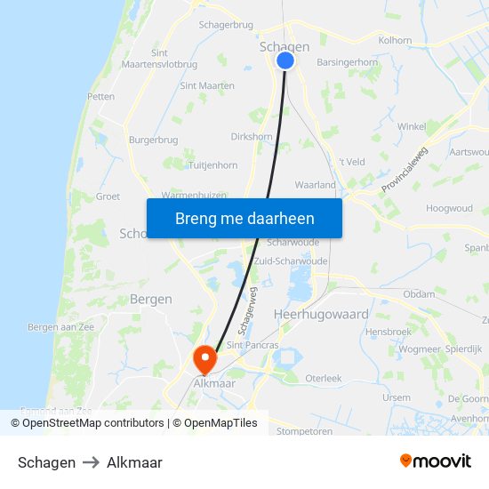 Schagen to Alkmaar map