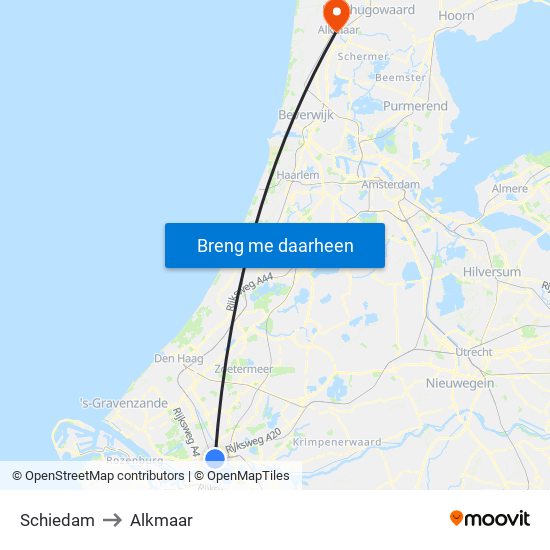 Schiedam to Alkmaar map