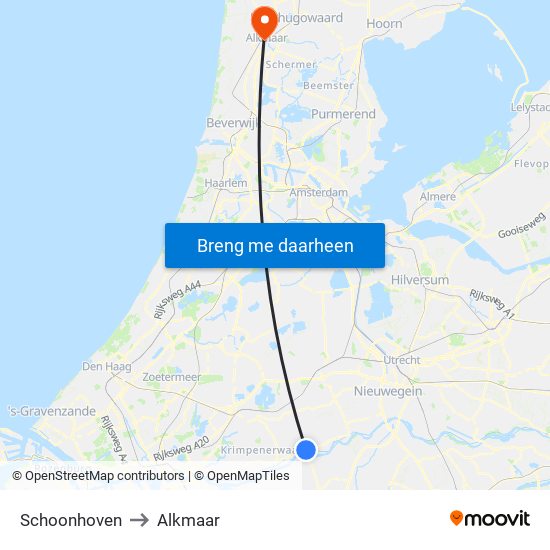 Schoonhoven to Alkmaar map