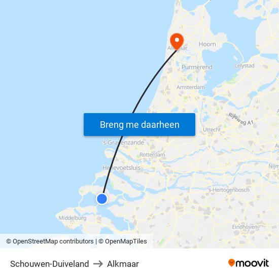 Schouwen-Duiveland to Alkmaar map