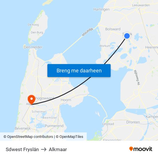 Sdwest Fryslân to Alkmaar map
