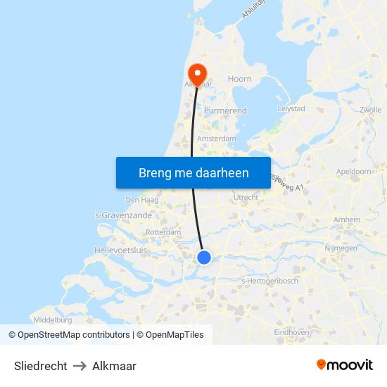 Sliedrecht to Alkmaar map