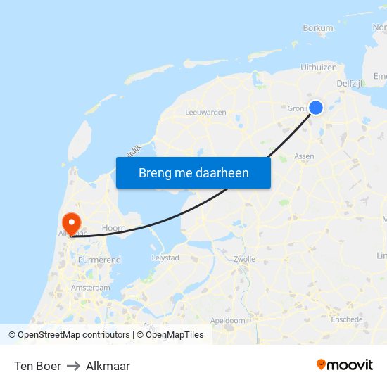 Ten Boer to Alkmaar map