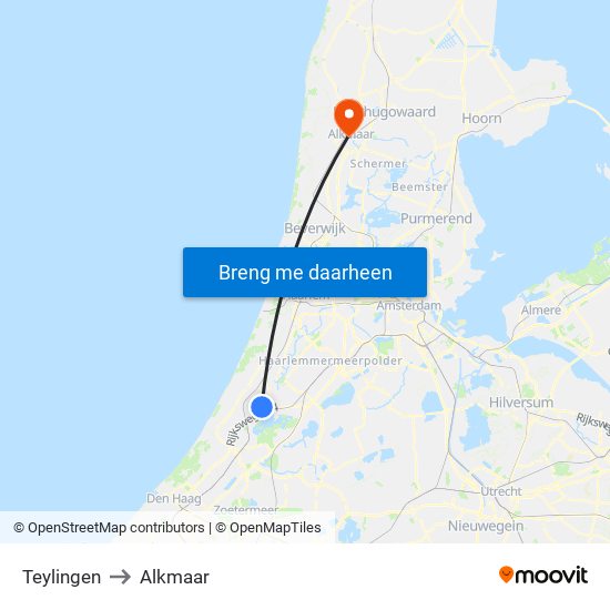 Teylingen to Alkmaar map