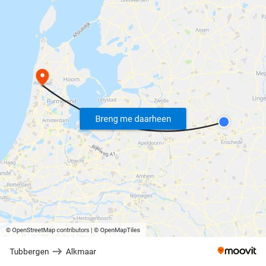 Tubbergen to Alkmaar map