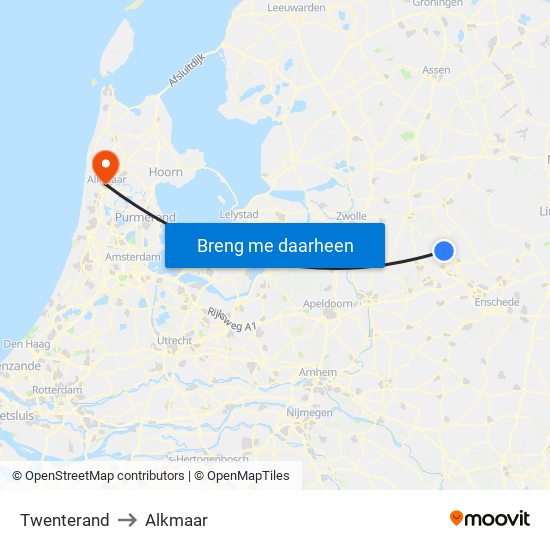 Twenterand to Alkmaar map