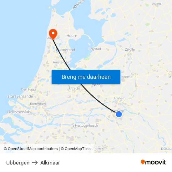 Ubbergen to Alkmaar map