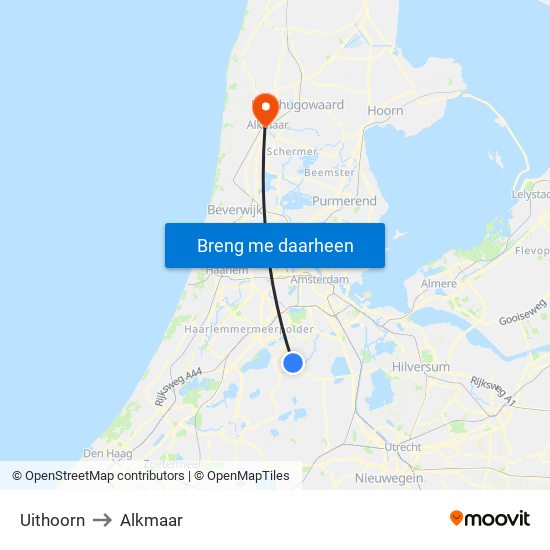Uithoorn to Alkmaar map