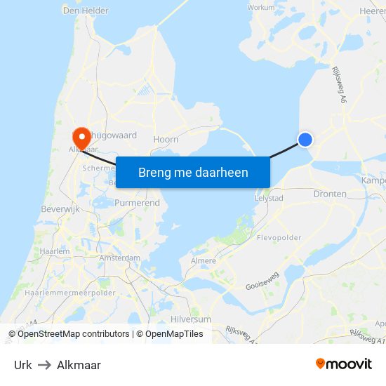 Urk to Alkmaar map