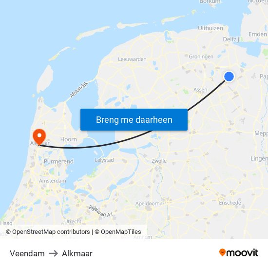 Veendam to Alkmaar map