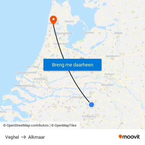 Veghel to Alkmaar map