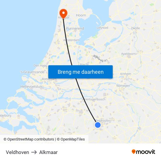 Veldhoven to Alkmaar map
