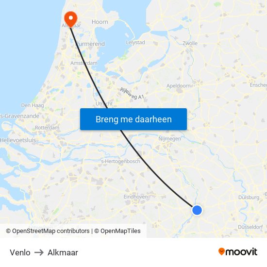 Venlo to Alkmaar map