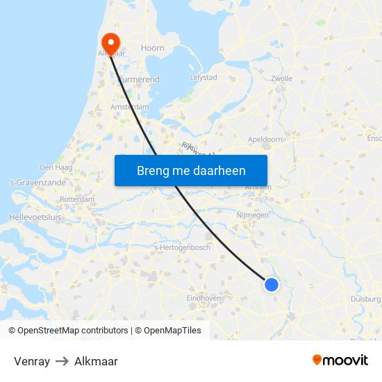 Venray to Alkmaar map
