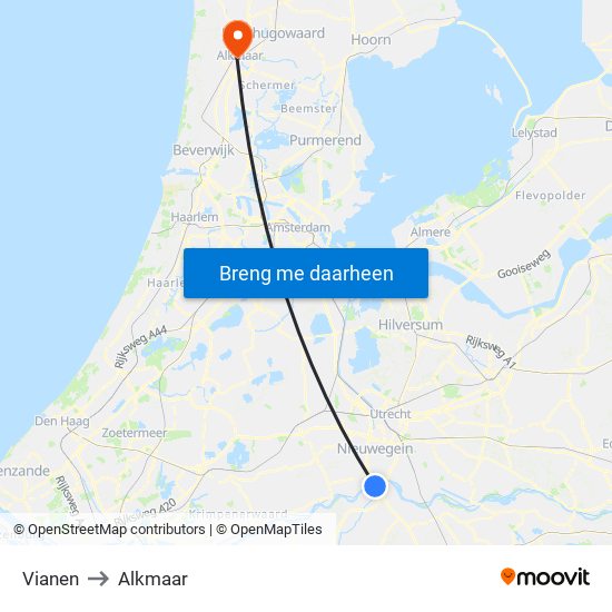 Vianen to Alkmaar map