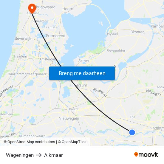 Wageningen to Alkmaar map