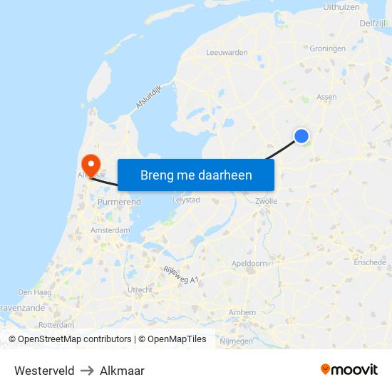 Westerveld to Alkmaar map