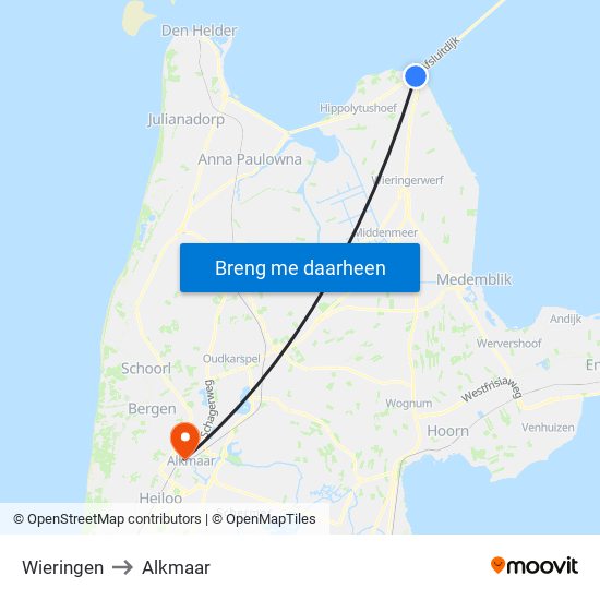 Wieringen to Alkmaar map