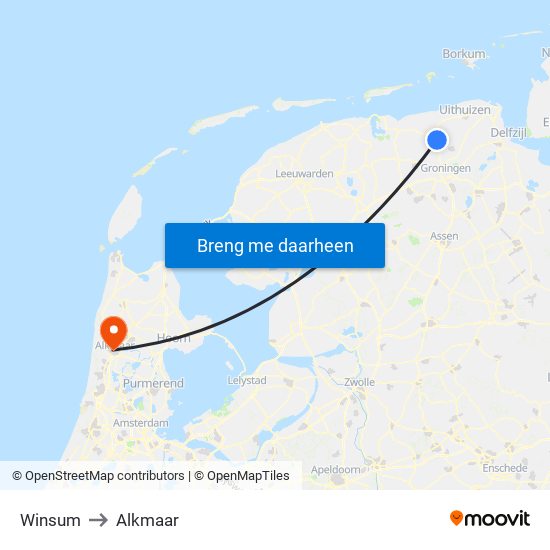 Winsum to Alkmaar map