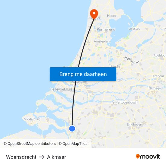 Woensdrecht to Alkmaar map
