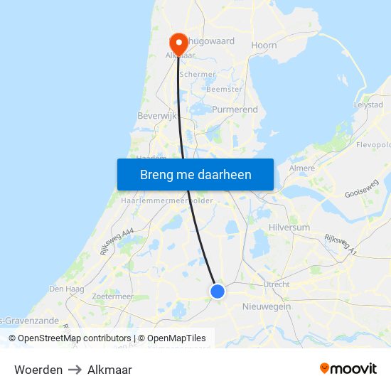 Woerden to Alkmaar map