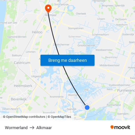 Wormerland to Alkmaar map