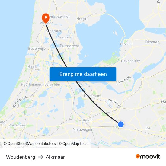Woudenberg to Alkmaar map