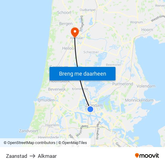 Zaanstad to Alkmaar map