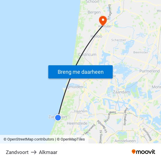 Zandvoort to Alkmaar map