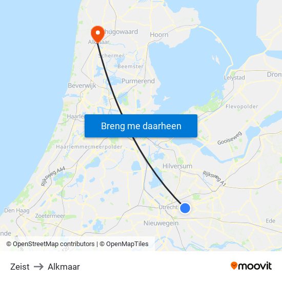 Zeist to Alkmaar map