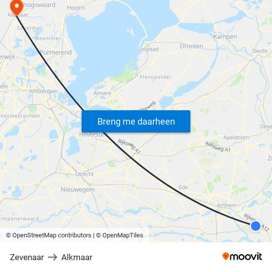 Zevenaar to Alkmaar map