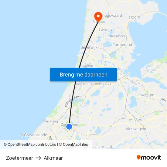 Zoetermeer to Alkmaar map
