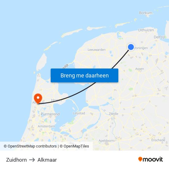 Zuidhorn to Alkmaar map