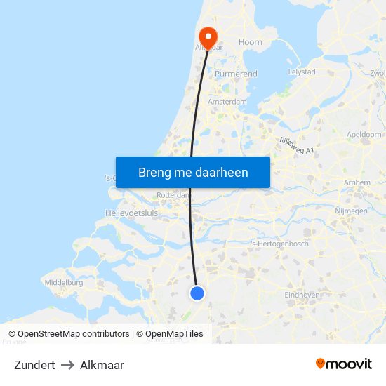 Zundert to Alkmaar map