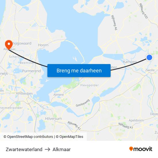 Zwartewaterland to Alkmaar map