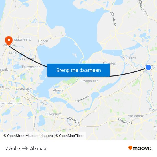 Zwolle to Alkmaar map
