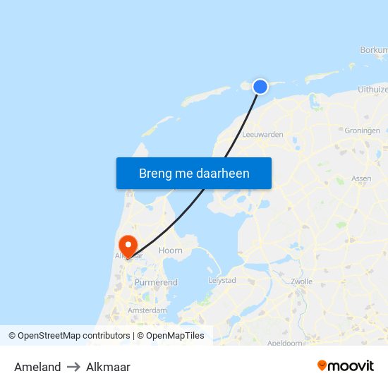 Ameland to Alkmaar map