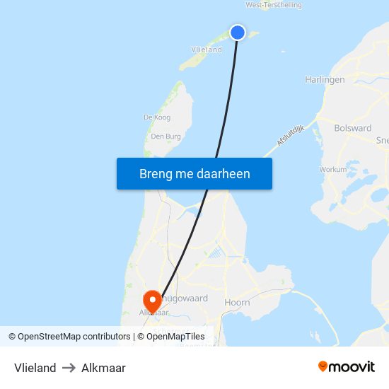 Vlieland to Alkmaar map