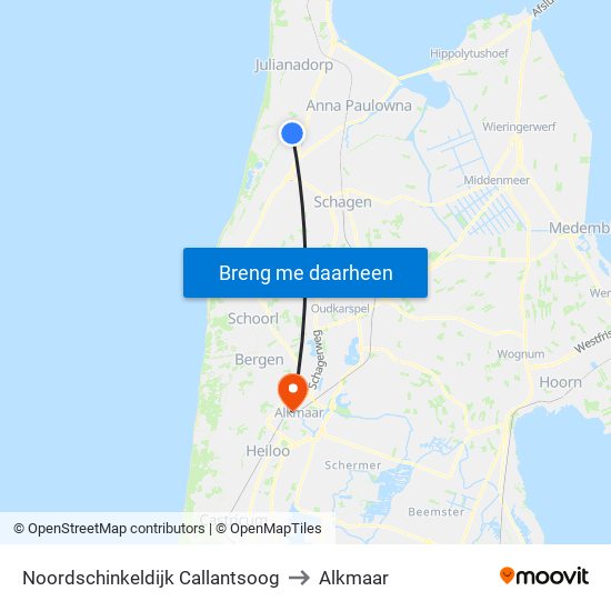 Noordschinkeldijk Callantsoog to Alkmaar map