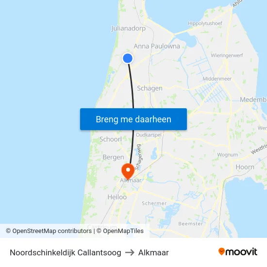 Noordschinkeldijk Callantsoog to Alkmaar map