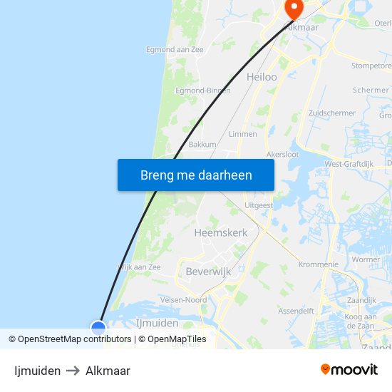 Ijmuiden to Alkmaar map