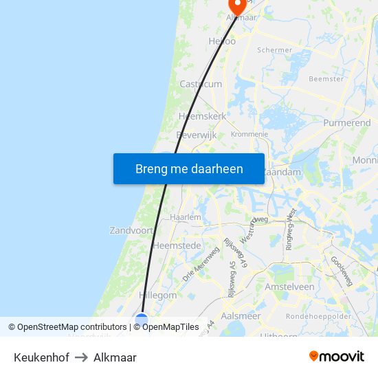 Keukenhof to Alkmaar map