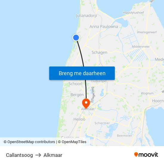 Callantsoog to Alkmaar map