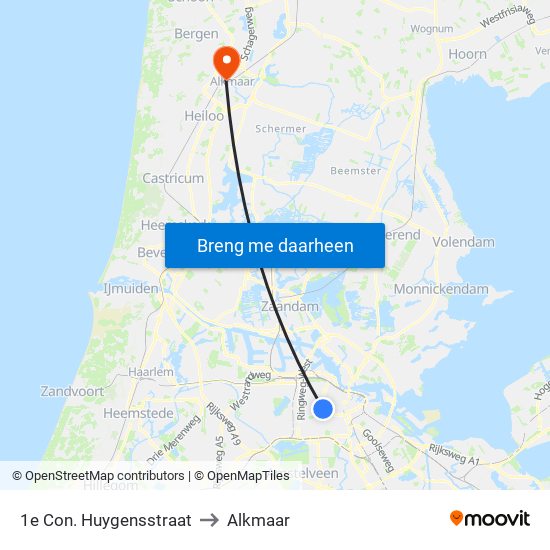 1e Con. Huygensstraat to Alkmaar map