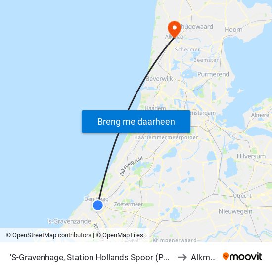 'S-Gravenhage, Station Hollands Spoor (Perron A) to Alkmaar map